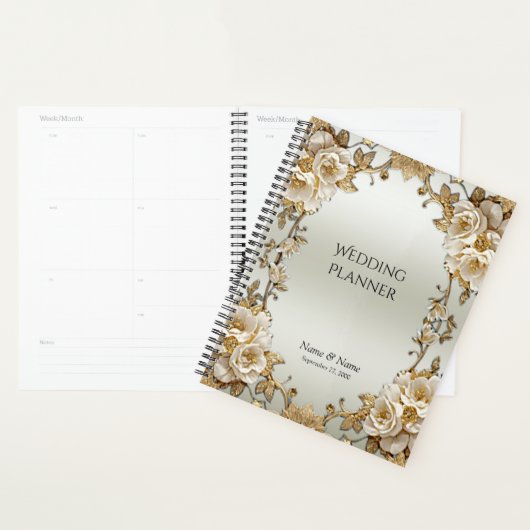 Planificateur de fleurs blanches ornées dorées (Devant avec enveloppe)