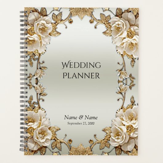 Planificateur de fleurs blanches ornées dorées (Devant)