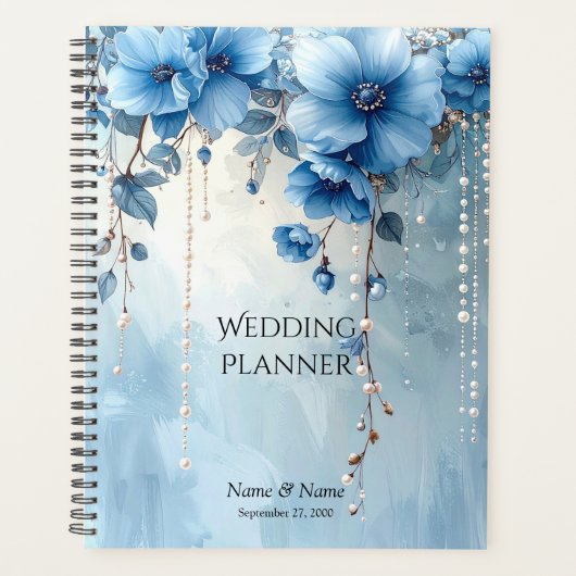 Planificateur de fleurs bleues et de perles (Devant)