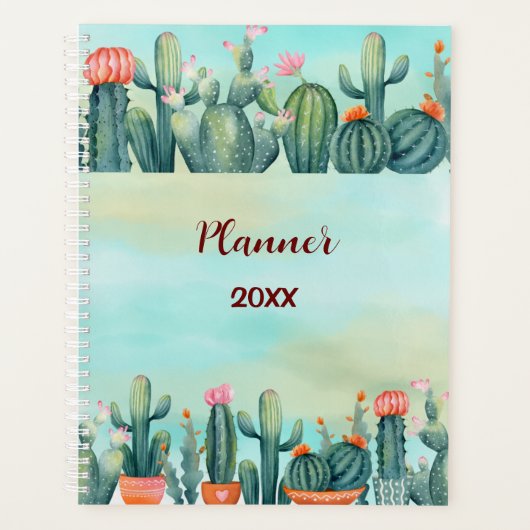 Planificateur de fleurs de cactus aquarelle (Devant)