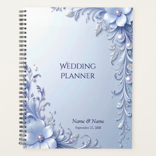 Planificateur de fleurs ornées bleues avec perles (Devant)