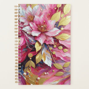 Planificateur de fleurs roses et or