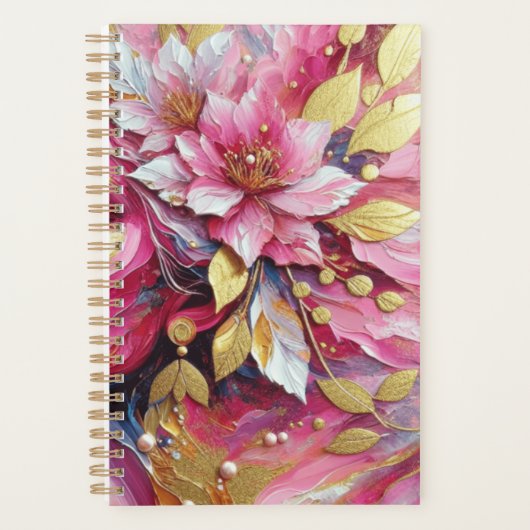 Planificateur de fleurs roses et or (Devant)