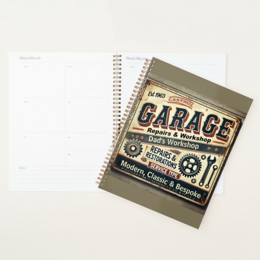 Planificateur de garage vintage personnalisé (Devant avec enveloppe)