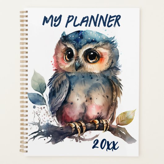 Planificateur de hibou aquarelle (Devant)