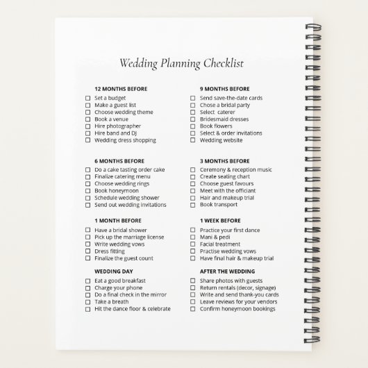 Planificateur de liste de contrôle mariage (Dos)