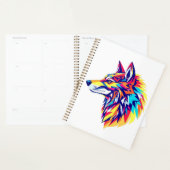 Planificateur de Loup Géométrique Coloré (Devant avec enveloppe)