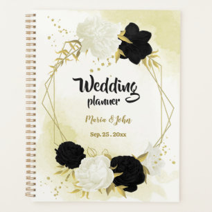 planificateur de mariage fleurs noir blanc or