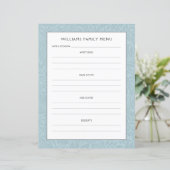 Planificateur de menu Nom de famille | Floral bleu (Debout devant)