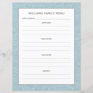 Planificateur de menu Nom de famille Floral bleu