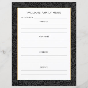 Planificateur de menu Nom de famille Floral noir