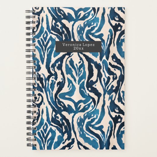 Planificateur de Motif Abstrait Blue Ikat Watercol (Devant)