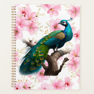 planificateur de paon et de fleurs de cerisiers