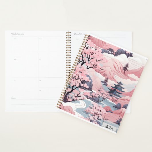 Planificateur de paysage japonais rose et gris (Devant avec enveloppe)