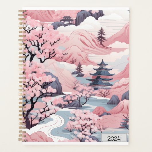 Planificateur de paysage japonais rose et gris (Devant)