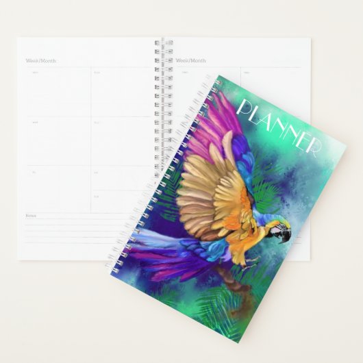 Planificateur de perroquets colorés (Devant avec enveloppe)