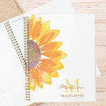 Planificateur de repas de tournesol Monogramme<br><div class="desc">Ce planificateur de repas botanique est décoré d'un tournesol jaune aquarelle et d'un monogramme en typographie stylisée. Il est facilement personnalisable et un grand cadeau de cuisine pour un amoureux de tournesol. Aquarelle originale © Michele Davies.</div>