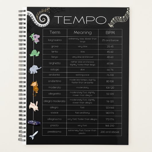 Planificateur de tableau de tempo musical (Devant)