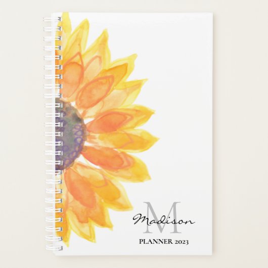 Planificateur de tournesol d'aquarelle personnalis (Devant)