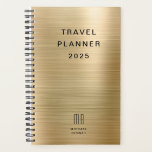 Planificateur de voyage élégant monogramme or faux
