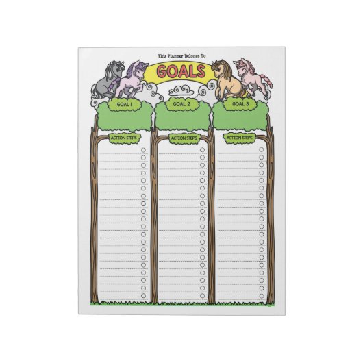 Planificateur d'objectifs Licorne Bloc-notes perso (Tourné)