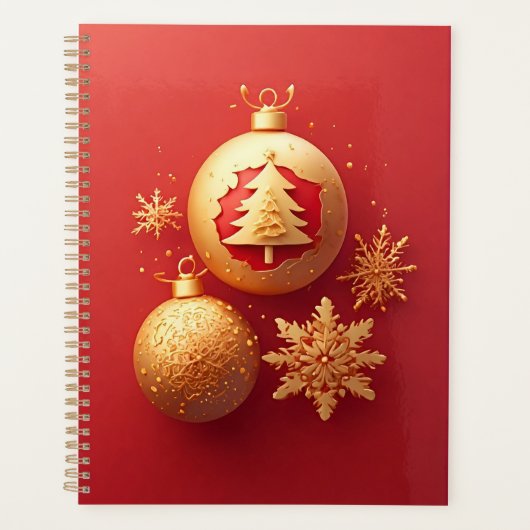 Planificateur d'ornement rouge de Noël doré (Devant)