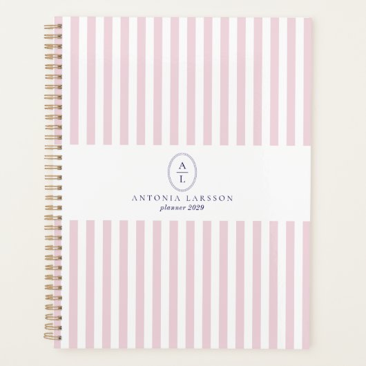 Planificateur élégant avec monogramme et rayures r (Devant)