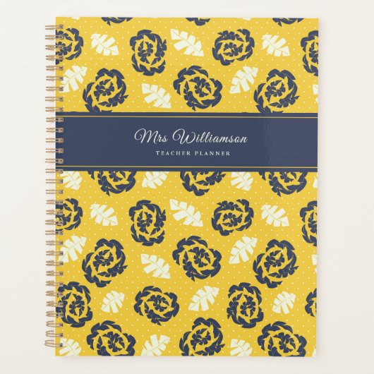 Planificateur enseignant Floral Jaune Vintage Bloc (Devant)