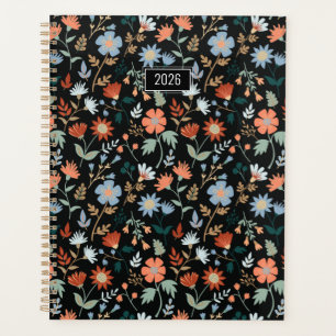Planificateur Fleurs Élégantes Noir Orange Bleu Fl
