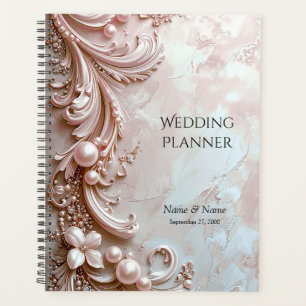 Planificateur floral et perle orné rose