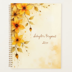 Planificateur floral jaune à reliure spirale Botan