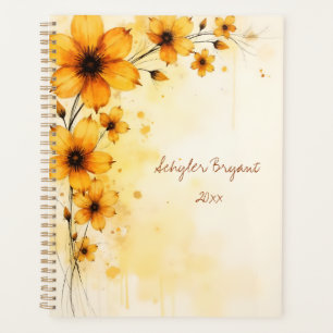 Planificateur floral jaune à reliure spirale pour