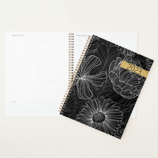 Planificateur floral noir et blanc moderne (Devant avec enveloppe)
