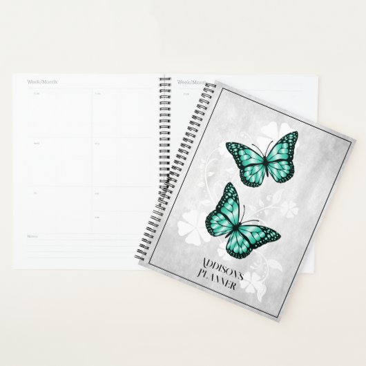 Planificateur floral papillon turquoise (Devant avec enveloppe)