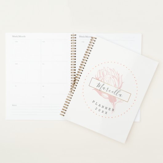 Planificateur floral rose monogramme moderne (Devant avec enveloppe)