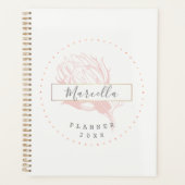 Planificateur floral rose monogramme moderne (Devant)