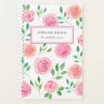 Planificateur floral rose personnalisé<br><div class="desc">Ce joli planificateur floral est décoré de roses d'aquarelle rose et de feuilles verts. Facile à personnaliser. Utilisez l'option Outil de conception pour modifier la taille, le style et la couleur du texte. Parce que nous créons notre oeuvre, vous ne trouverez pas cette image exacte d'autres designers. Aquarelle originale ©...</div>