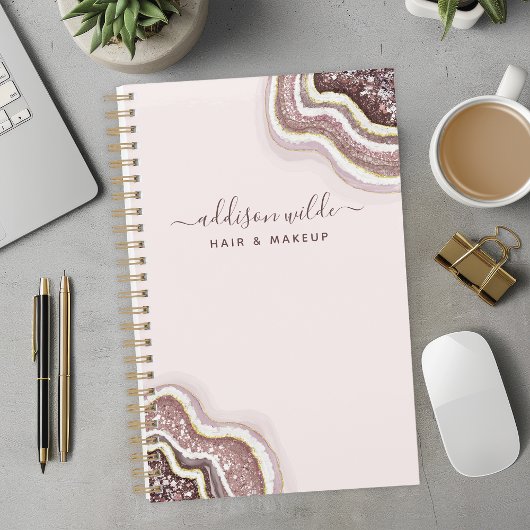 Planificateur géode d'agate rose gold blush paille