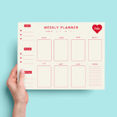 Planificateur hebdomadaire Bloc-notes Coeurs rouge