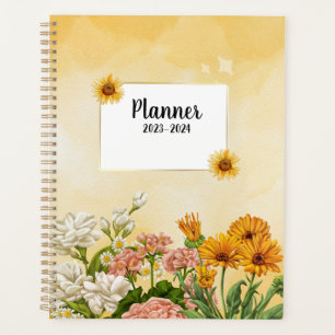 Planificateur mensuel 2023-2024 avec fleur