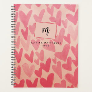 Planificateur Monogrammé à Cœurs Gribouillés Rose