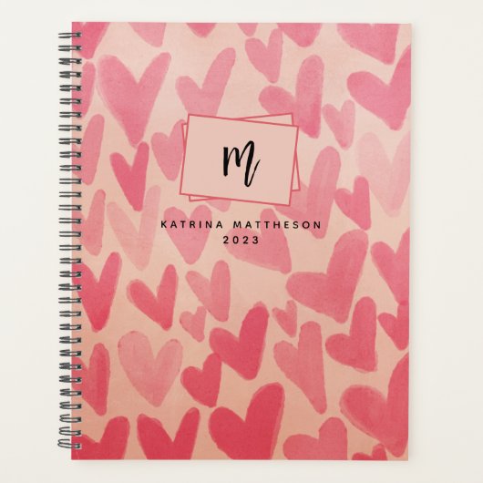 Planificateur Monogrammé à Cœurs Gribouillés Rose (Devant)