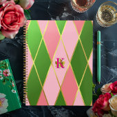 Planificateur Monogrammé Argyle Rose et Vert Posh