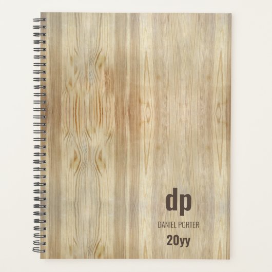 Planificateur Monogramme Rustique De Bois (Devant)