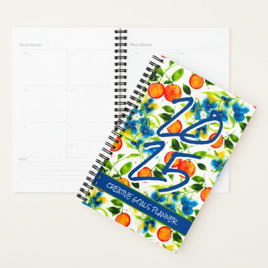 Planificateur Oranges et fleurs bleues Personnalis (Devant avec enveloppe)