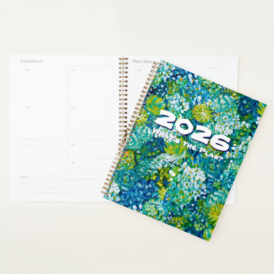 Planificateur personnalisable floral bleu et vert 