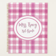 Planificateur personnalisé à carreaux rose pastel