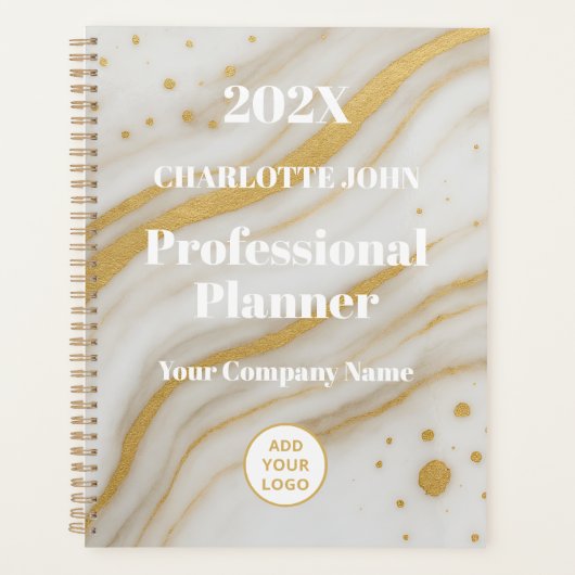 Planificateur Professionnel Marbre Or Luxe 2026 (Devant)