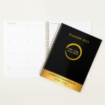 Planificateur professionnel moderne élégant noir e<br><div class="desc">Moderne élégant noir et or personnel,  planificateur d'affaires. Ajoutez votre propre nom,  logo et texte à l'avant pour personnaliser.</div>