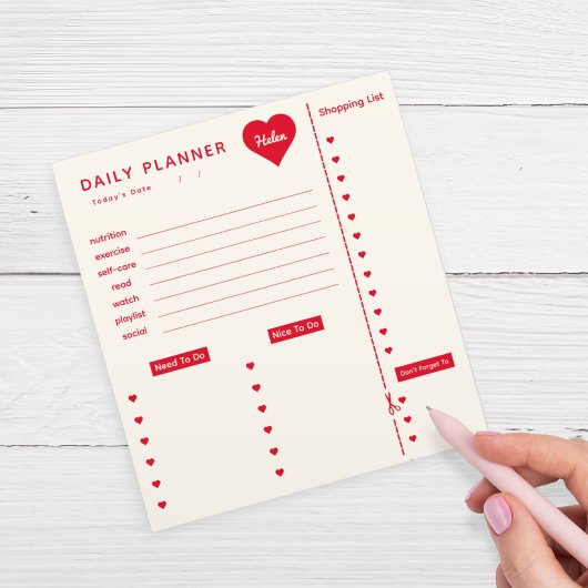 Planificateur quotidien Bloc-notes Cœurs rouges av